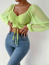 Drawstring Sweetheart Neck Cropped Top - Trendsi - Flyclothing LLC