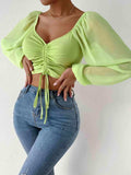 Drawstring Sweetheart Neck Cropped Top - Trendsi - Flyclothing LLC