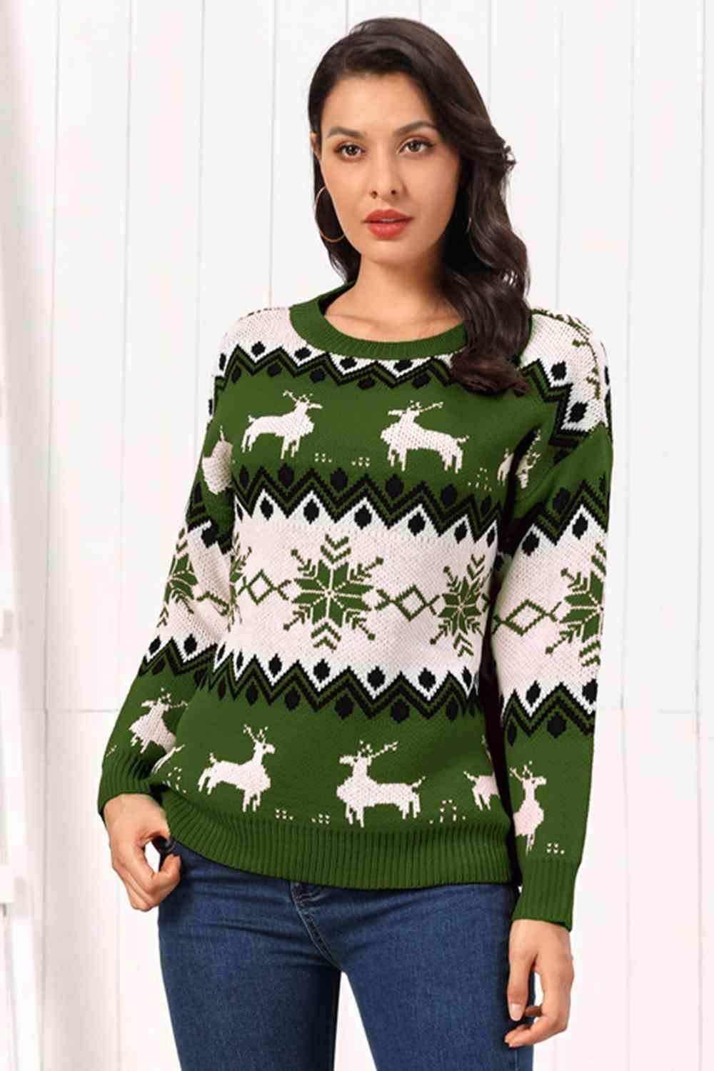 Reindeer Round Neck Sweater - Trendsi - Flyclothing LLC