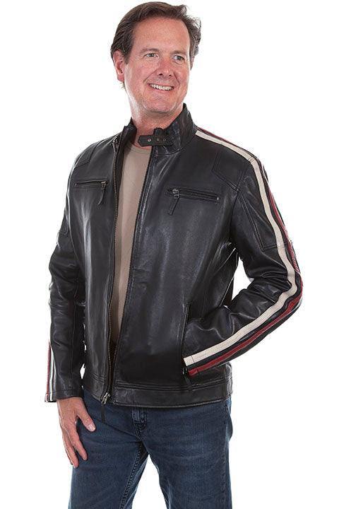 Scully BLACK LAMB STRIPED MC JACKET - Scully Leather