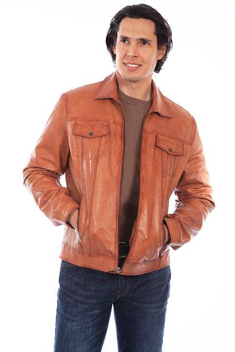Scully COGNAC SOFT LAMB ZIP FRONT JACKET - Scully Leather