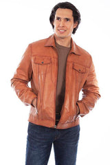 Scully COGNAC SOFT LAMB ZIP FRONT JACKET - Scully Leather