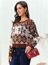 Snowflake Pattern Round Neck Sweater - Trendsi - Flyclothing LLC