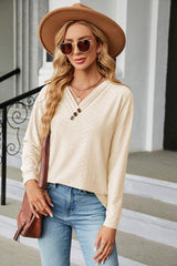 V-Neck Long Sleeve T-Shirt - Trendsi - Flyclothing LLC