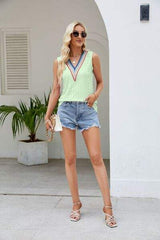 Contrast Eyelet V-Neck Tank - Trendsi - Flyclothing LLC