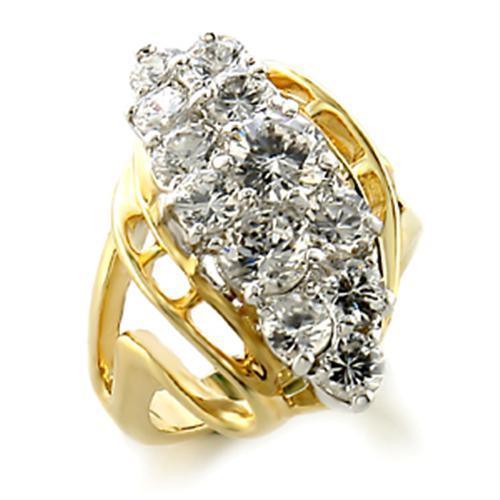 Alamode Gold+Rhodium Brass Ring with AAA Grade CZ in Clear - Flyclothing LLC
