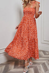 Polka Dot Smocked Tiered Sleeveless Dress - Trendsi - Flyclothing LLC