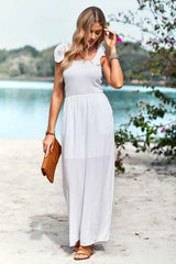 Frill Trim Tie Shoulder Wide Leg Jumpsuit with Pockets - Trendsi - Flyclothing LLC