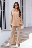 Drawstring Flounce Sleeve Shirt and Pants Set - Trendsi