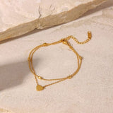 Heart Shape Double-Layered Anklet - Trendsi