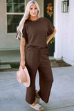 Short Sleeve Top and Pants Set - Trendsi - Flyclothing LLC