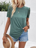Lace Detail Short Sleeve Round Neck T-Shirt - Trendsi