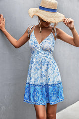 Bohemian Tie Shoulder Surplice Backless Dress - Trendsi - Flyclothing LLC