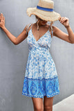 Bohemian Tie Shoulder Surplice Backless Dress - Trendsi
