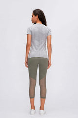 Round Neck Short Sleeve Active T-Shirt - Trendsi - Flyclothing LLC