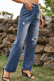 Distressed Buttoned Loose Fit Jeans - Trendsi