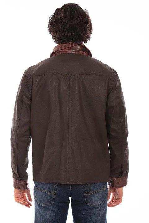 Scully Leather 100% Leather Brown Canvas W/Leather Trim Jacket - Scully Leather - Flyclothing LLC