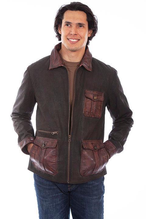 Scully Leather 100% Leather Brown Canvas W/Leather Trim Jacket - Scully Leather