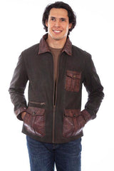 Scully Leather 100% Leather Brown Canvas W/Leather Trim Jacket - Scully Leather