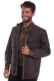 Scully Leather  Chocolate Canvas W/Leather Trim Men's Jacket W/Canvas - Scully Leather