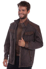Scully Leather  Chocolate Canvas W/Leather Trim Men's Jacket W/Canvas - Scully Leather