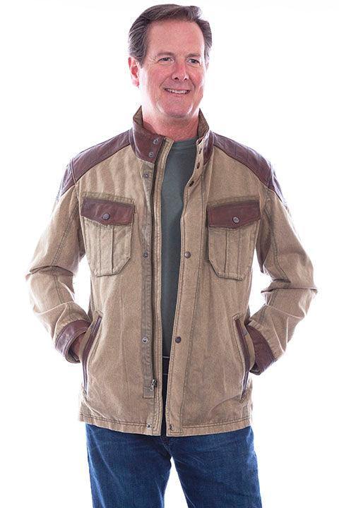 Scully Leather  Sage Clr Canvas W/Leather Trim Men's Jacket W/Canvas - Scully Leather