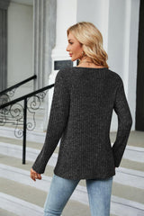 Buttoned Long Sleeve Slit Top - Trendsi