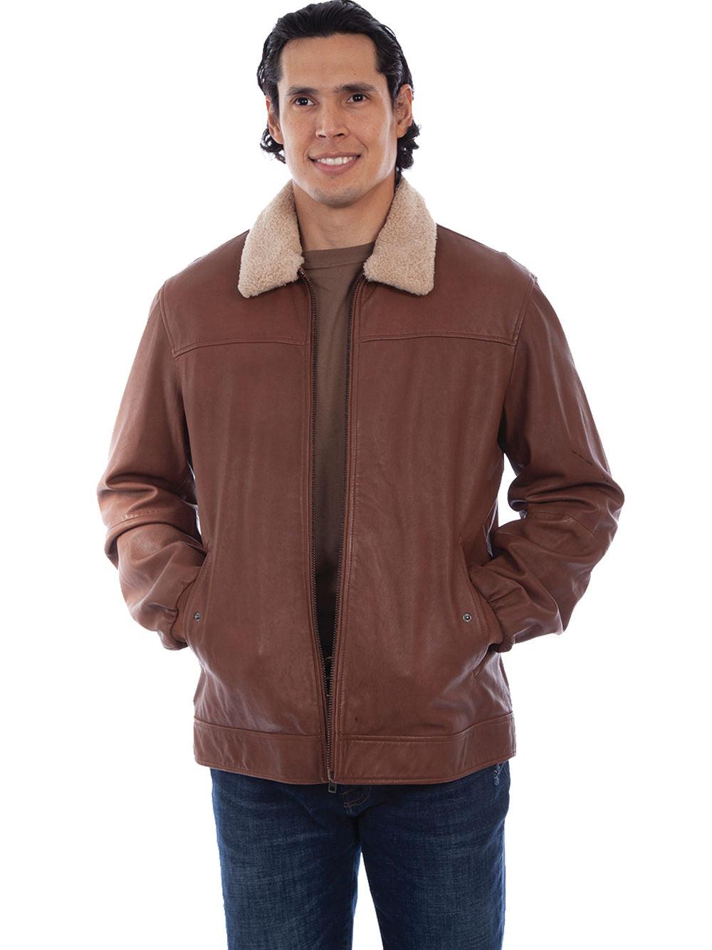 Scully Leather Brown Shearling Collar Jacket - Flyclothing LLC