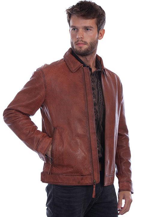 Scully Leather 100% Leather Cognac Zip Front Jacket - Scully Leather