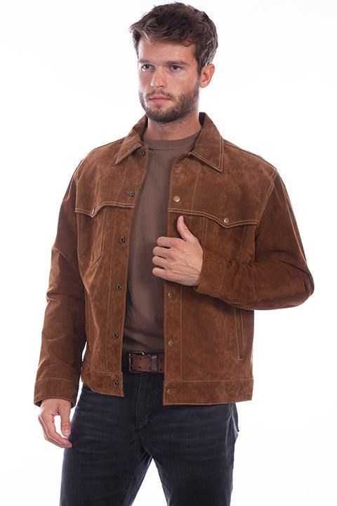 Scully Leather 100% Leather Cafe Brown Snap Front Jacket - Scully Leather