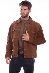 Scully Leather 100% Leather Cafe Brown Snap Front Jacket - Scully Leather