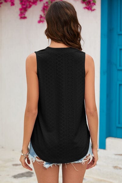 Eyelet Notched Sleeveless Top - Trendsi