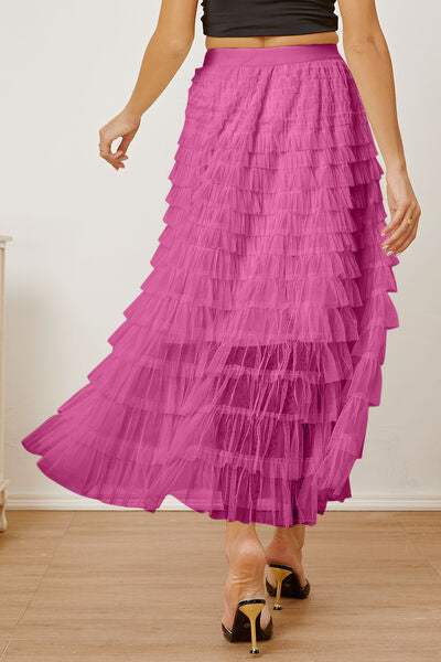 Ruched High Waist Tiered Skirt - Trendsi - Flyclothing LLC