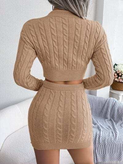Cable-Knit Round Neck Top and Skirt Sweater Set - Trendsi - Flyclothing LLC