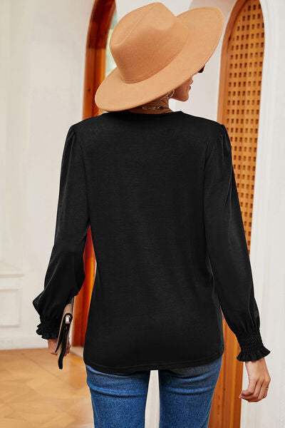 V-Neck Long Sleeve T-Shirt - Trendsi - Flyclothing LLC