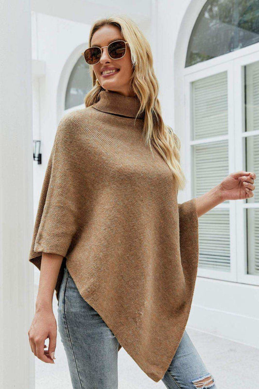 Turtleneck Buttoned Poncho - Trendsi - Flyclothing LLC