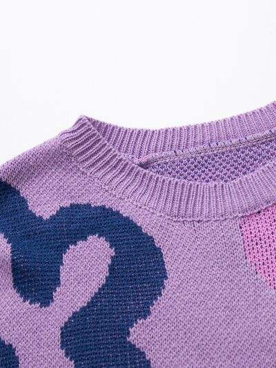 Flower Pattern Round Neck Long Sleeve Sweater - Trendsi - Flyclothing LLC