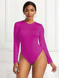 Round Neck Long Sleeve Bodysuit - Trendsi - Flyclothing LLC
