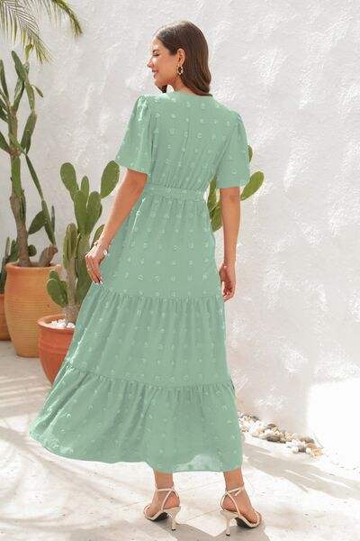 Swiss Dot Tied Surplice Short Sleeve Dress - Trendsi - Flyclothing LLC