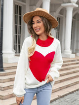Heart Graphic Round Neck Sweater - Trendsi - Flyclothing LLC