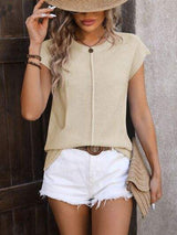 Rolled Cap Sleeve Round Neck Sweater Vest - Trendsi - Flyclothing LLC