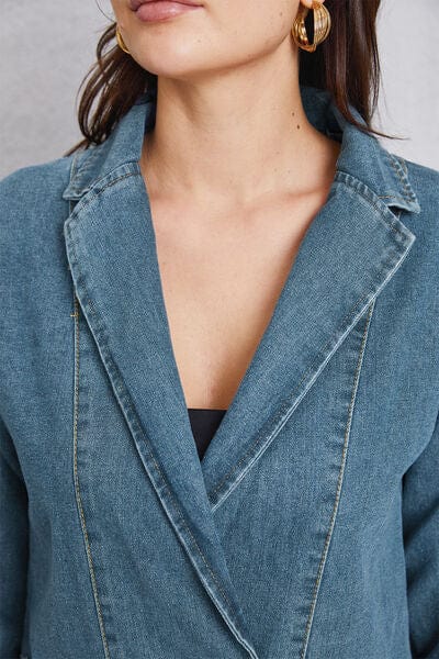 Pocketed Button Up Denim Jacket - Trendsi