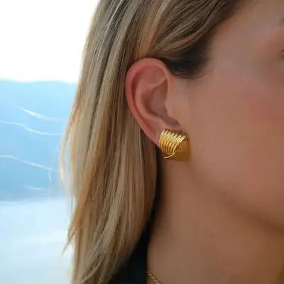 Texture Stainless Steel Stud Earrings - Trendsi - Flyclothing LLC