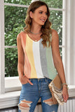 Multicolored Striped Waffle-Knit Sleeveless Tank - Trendsi