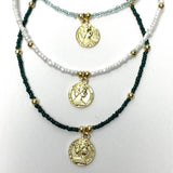Baby blue Glass Bead Choker with Brass Coin Pendant - Asha Handicrafts - Flyclothing LLC