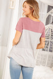 Heimish Color Block Striped Round Neck Short Sleeve T-Shirt - Trendsi