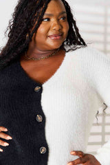 Woven Right Contrast Button-Front V-Neck Cardigan - Trendsi - Flyclothing LLC