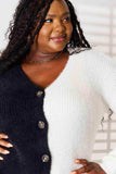 Woven Right Contrast Button-Front V-Neck Cardigan - Trendsi - Flyclothing LLC