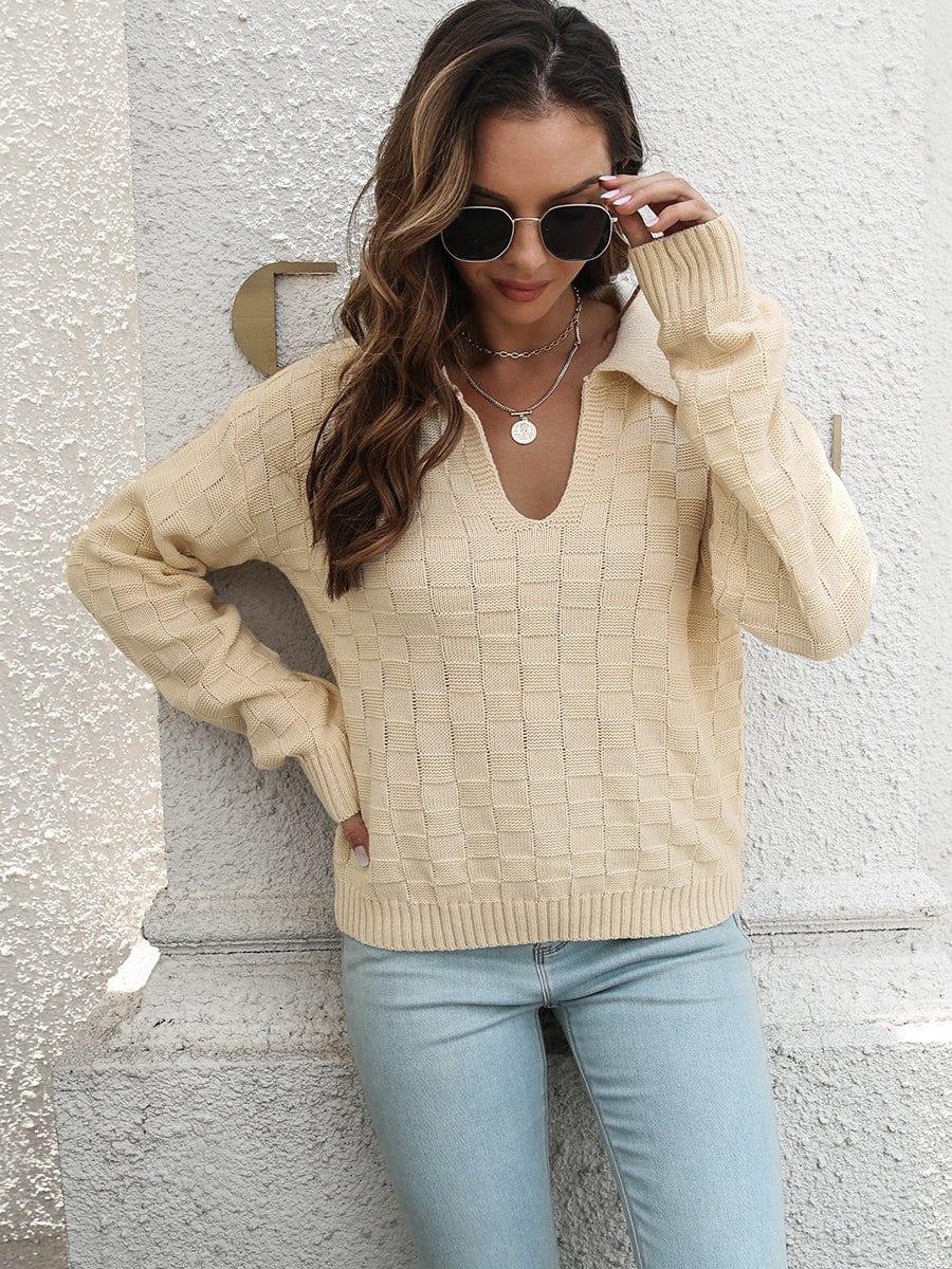 Johnny Collar Dropped Shoulder Sweater - Trendsi