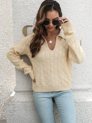 Johnny Collar Dropped Shoulder Sweater - Trendsi
